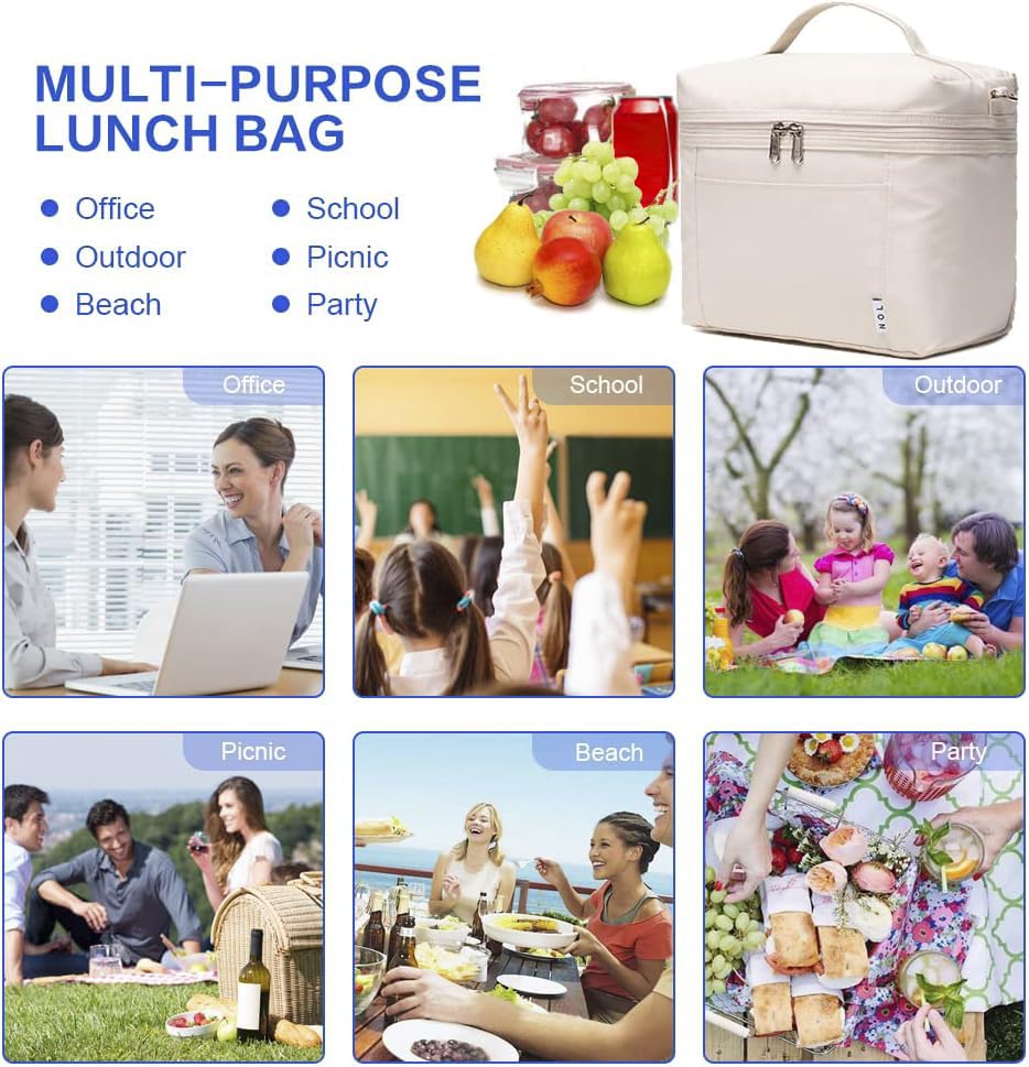 NOL Natural Organic Lifestyle lunch bag cream, waterproof nylon exterior keeps contents dry