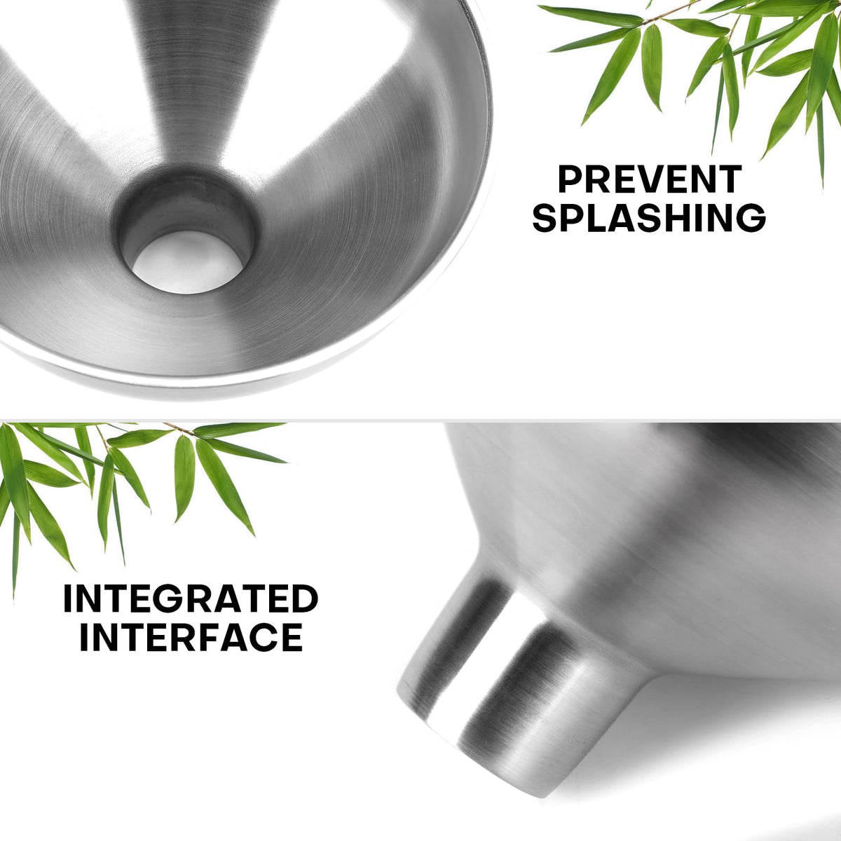 Nomatox 304-grade steel funnel offers durability and odor-free use.