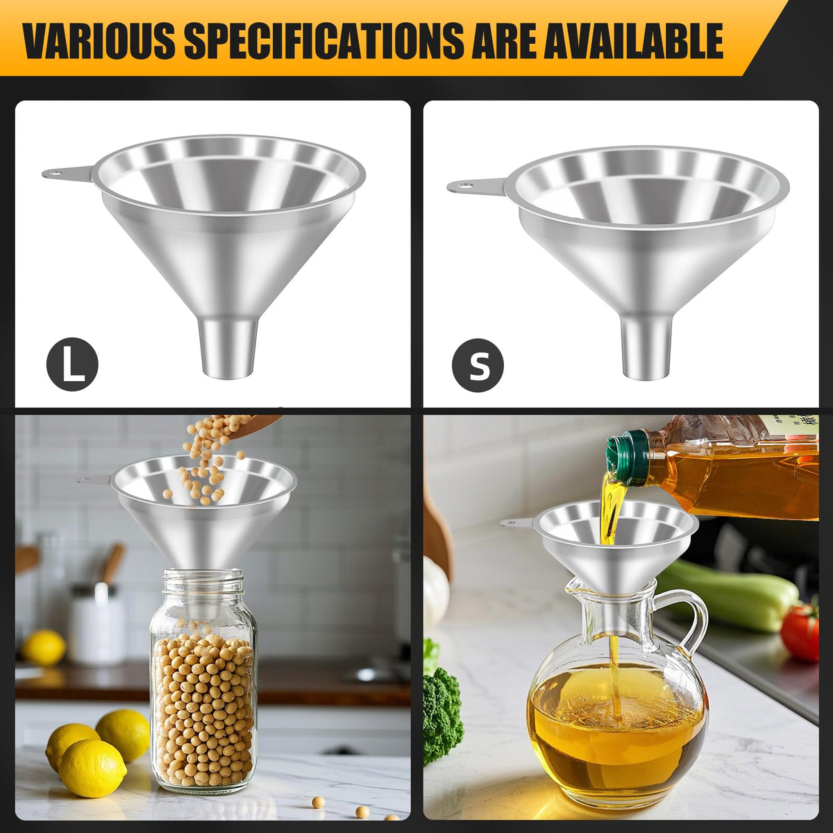 Nomatox multipurpose kitchen funnels support spices, oils, and DIY projects
