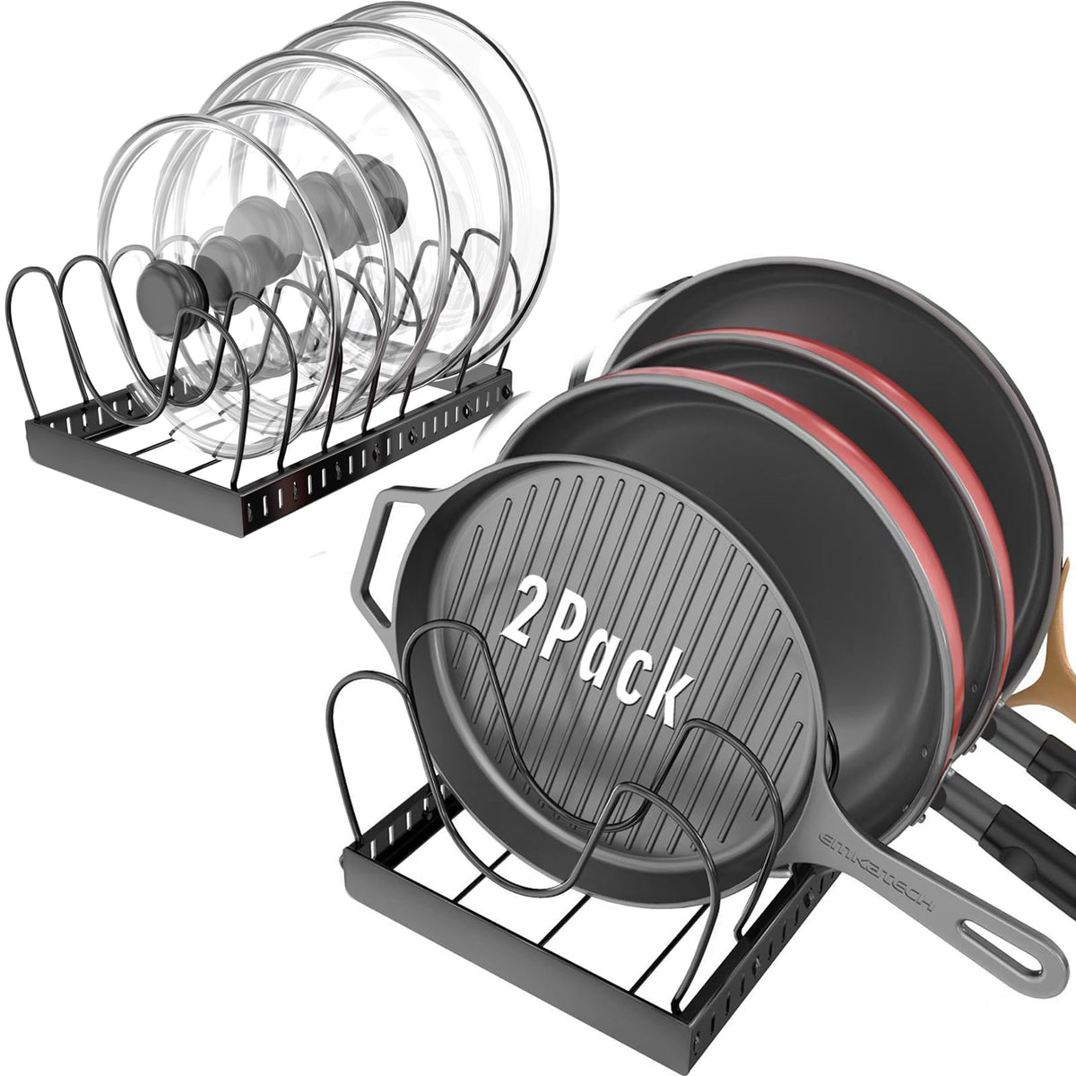 NomNest 2PACK lid organizer under cabinet for tidy lids and easy access.