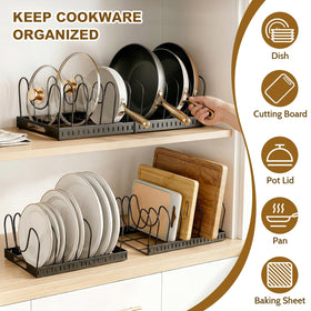 NomNest 32 adjustable dividers customize storage for pots, pans, and lids.