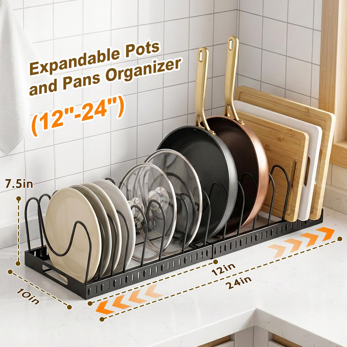 NomNest lid holder under cabinet keeping lids accessible and organized.
