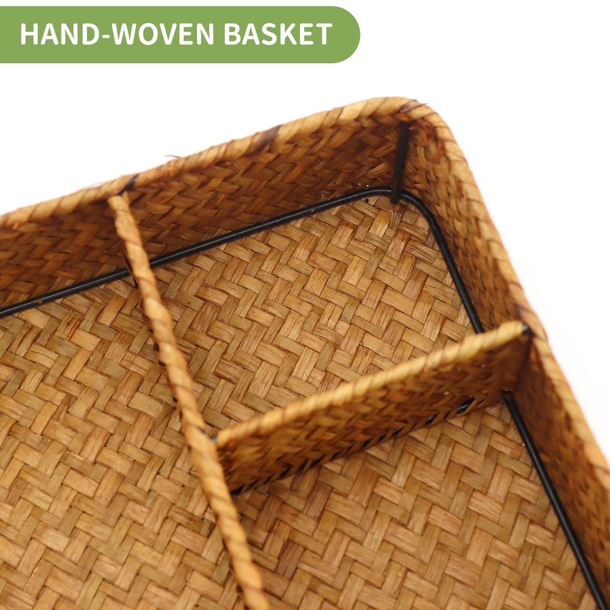 Nonam seagrass woven compartment organizer adds natural texture to desks and drawers.