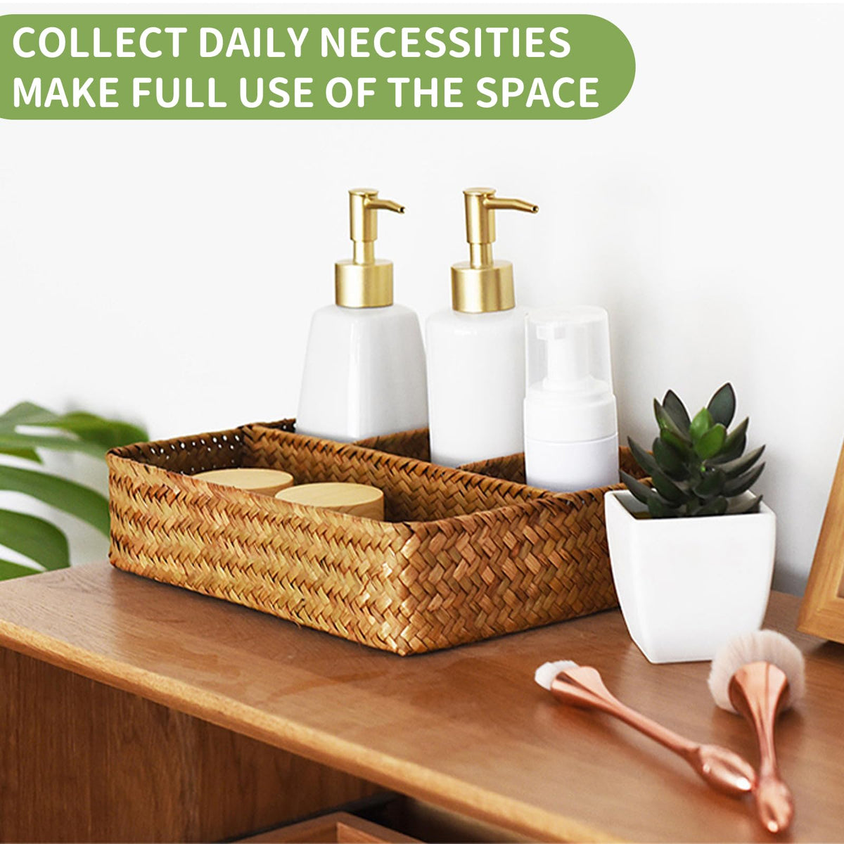 Nonam storage rattan divided basket keeps small items neatly separated.
