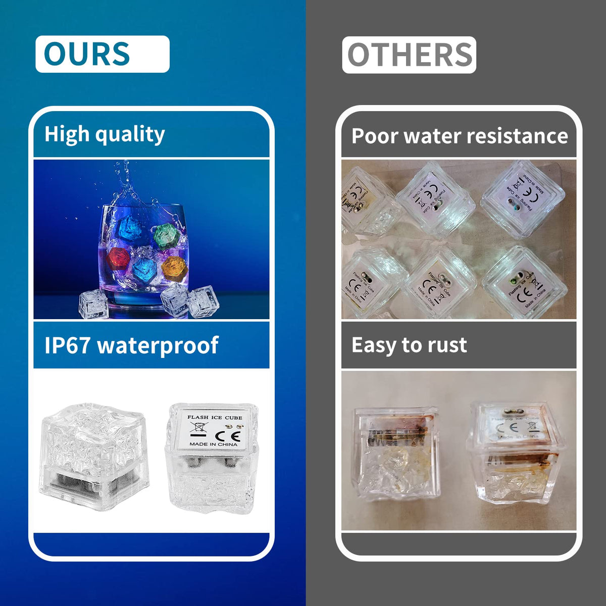 Nonley liquid-activated ice cubes glow when in contact with liquid.