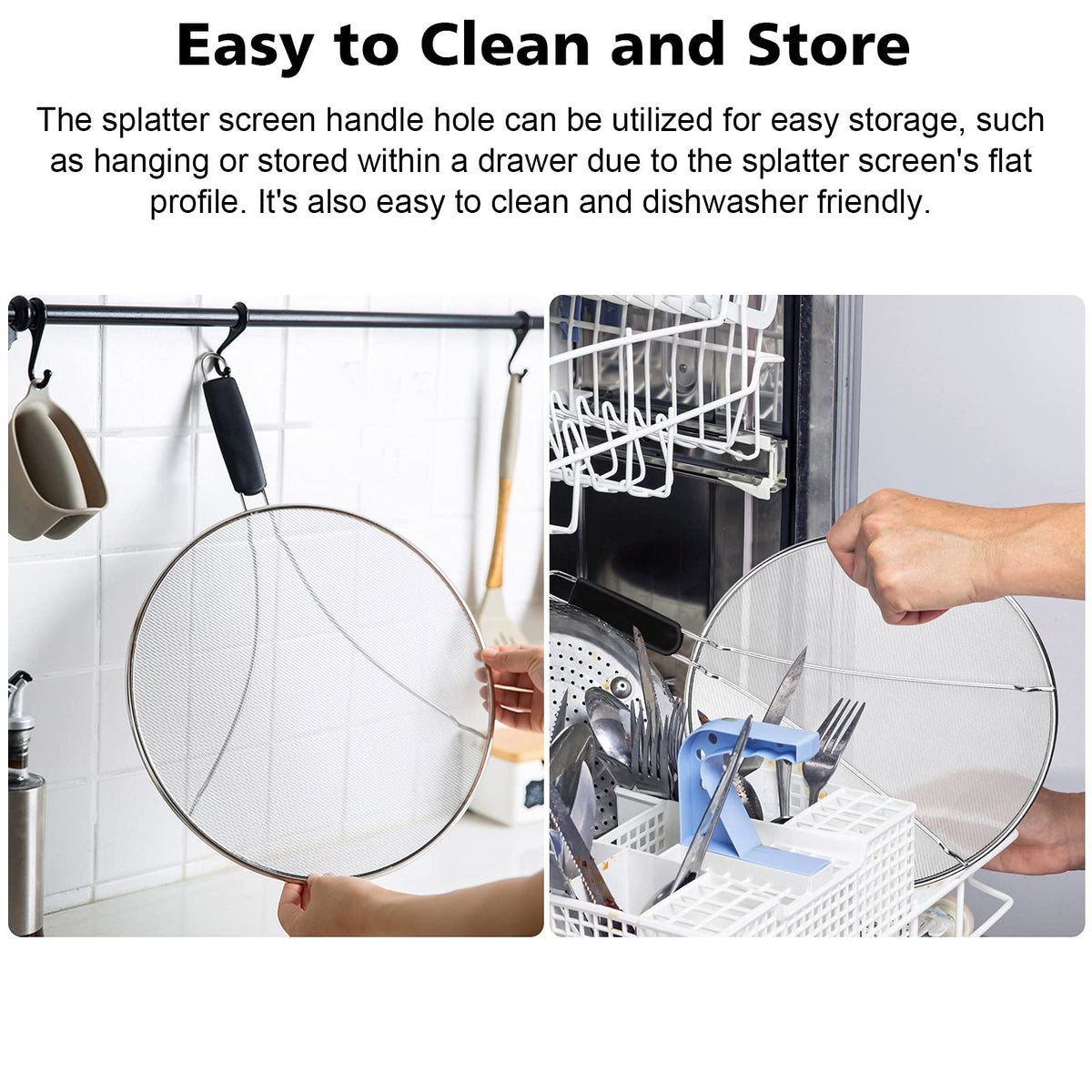 Nonley stainless steel mesh is dishwasher safe for quick cleanup after cooking.