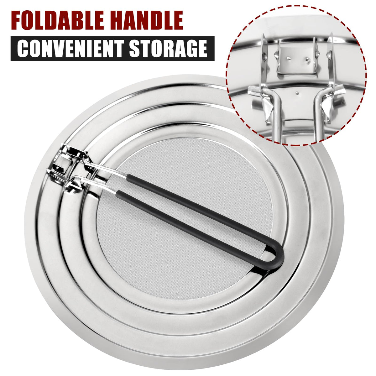Nonley splatter screen placed over a pan to prevent oil splatter.