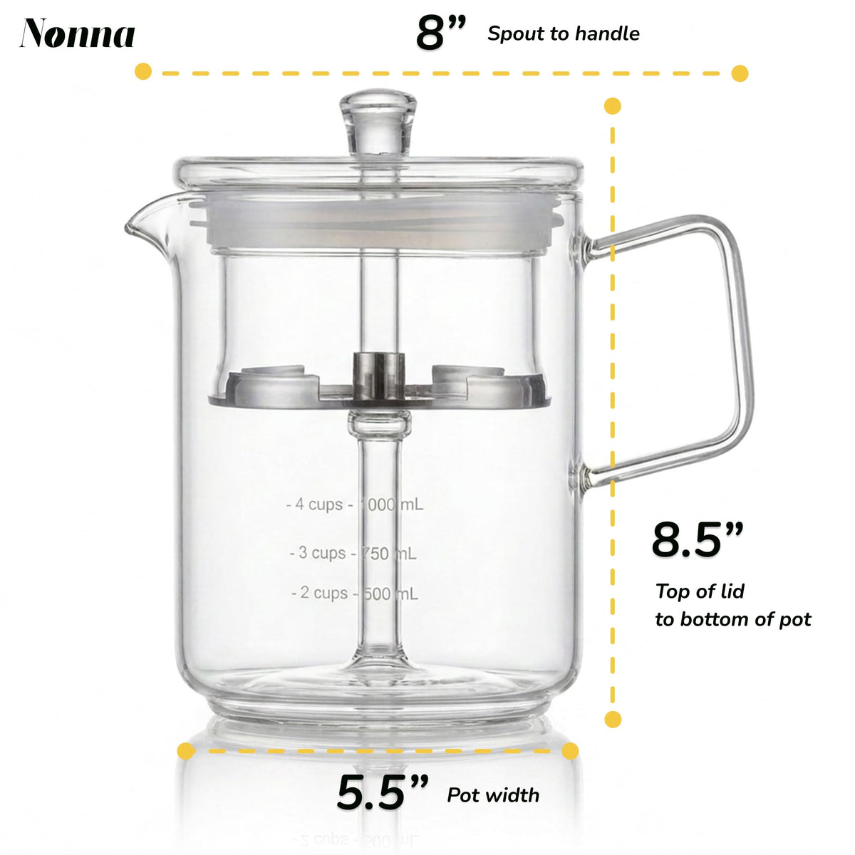 NONNA 2.0 borosilicate glass construction highlighted for clarity and heat resilience