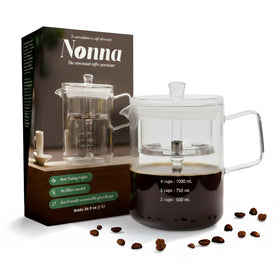 NONNA 2.0 Glass Coffee Percolator front view shows borosilicate glass for pure aroma