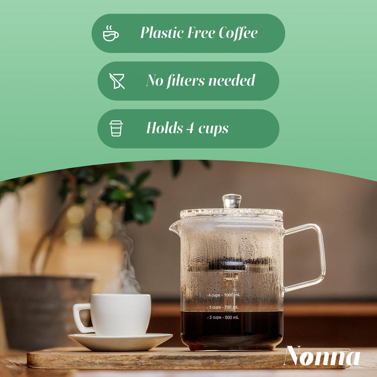 NONNA 2.0 metal heat diffuser ensures even heat distribution during percolation