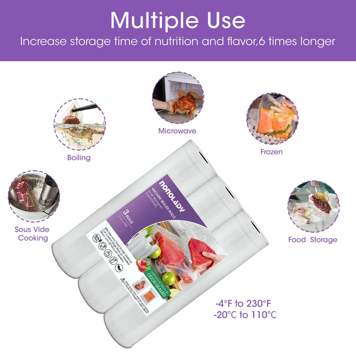 Nonolady bags protect freezer items with multilayer insulation and freshness.