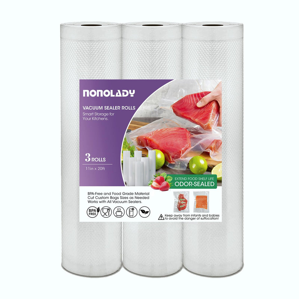 Nonolady vacuum sealer bags rolls, full-length view for flexible meal prep portions.