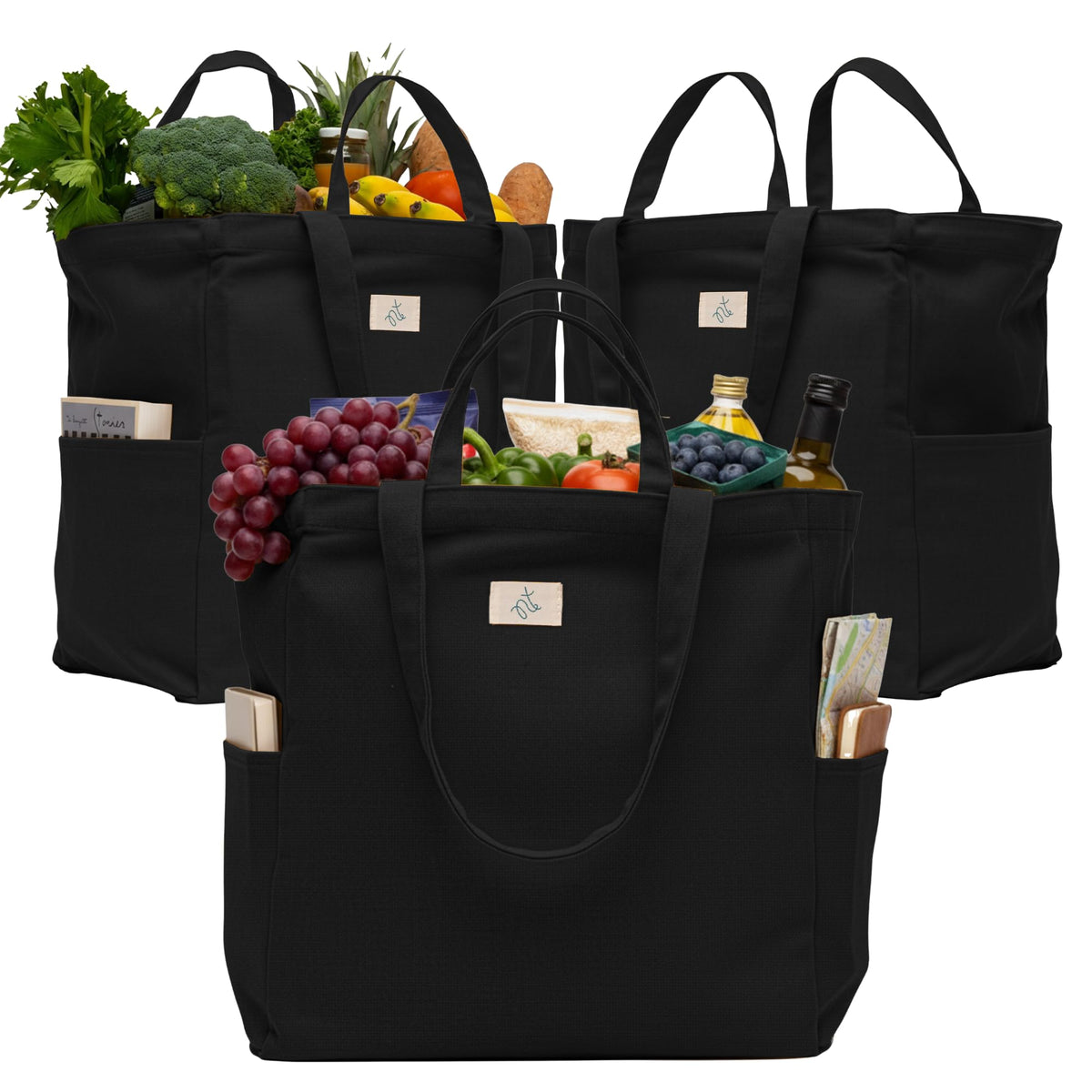 Nook Theory 3-Pack reusable bags folded for compact storage and easy transport