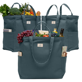 Nook Theory 3-pack bags stand upright with seven compartments for organized groceries.