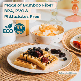 Nook Theory bamboo plate shown in a dishwasher-safe cycle for quick cleanup.