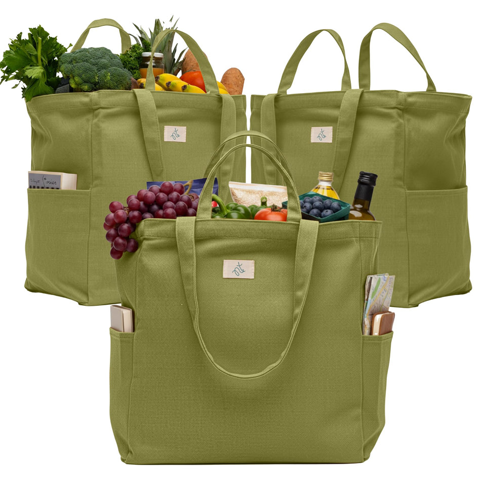 Nook Theory heavy-duty 12oz cotton bag stands up for easy loading and organization