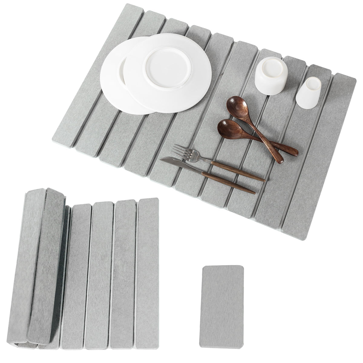 Nookawoo stone dish drying mat on countertop keeps surfaces dry and neat.