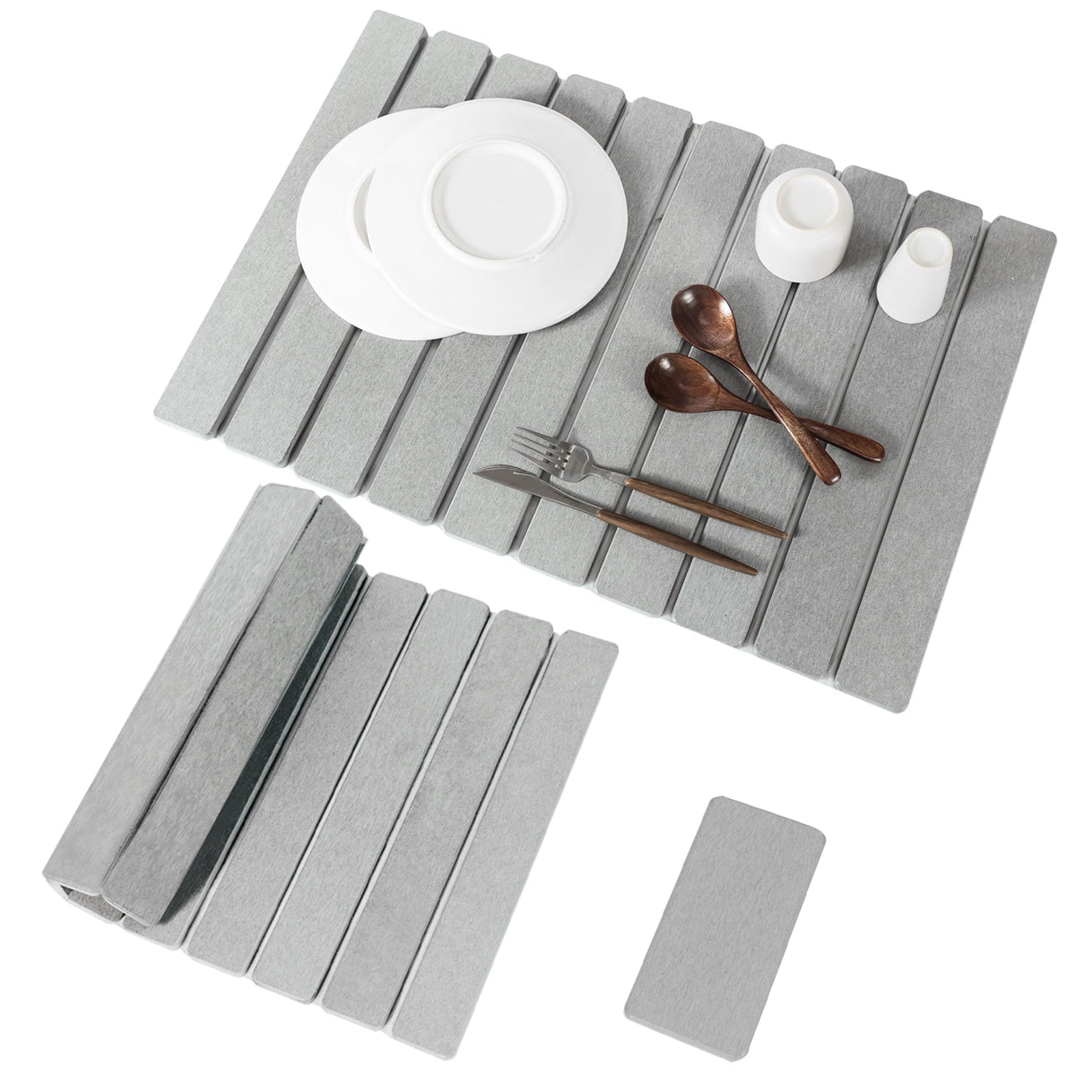 Nookawoo mat by the island keeps spills contained during meals.