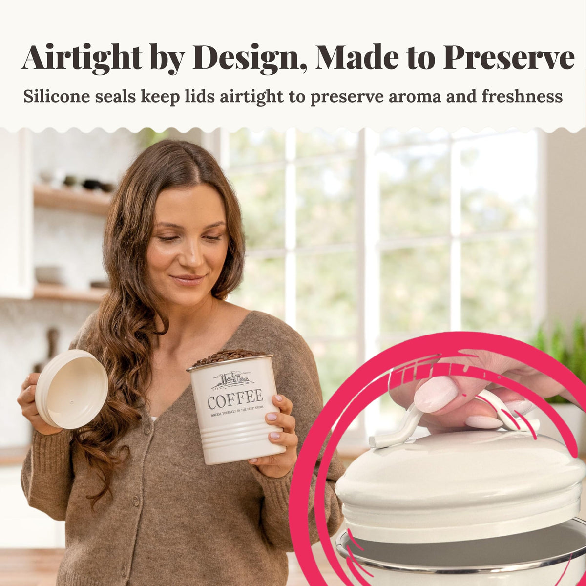 Noonberry sugar canister with airtight seal keeps moisture out and ingredients ready.