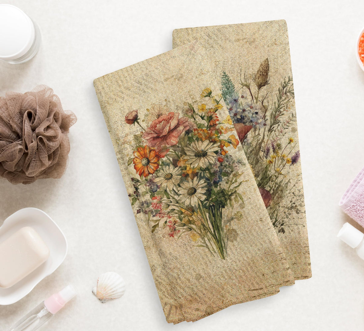 NOQL Vintage Floral towel close-up shows soft, absorbent fabric