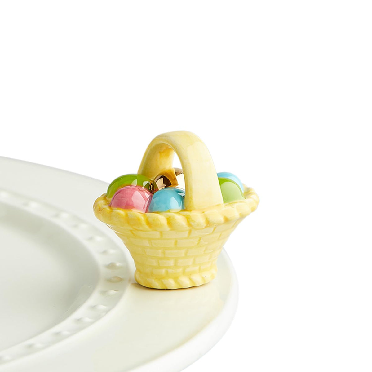 Nora Fleming A Tisket A Tasket basket with eggs front view for spring décor.
