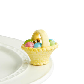 Nora Fleming A Tisket A Tasket basket with eggs front view for spring décor.