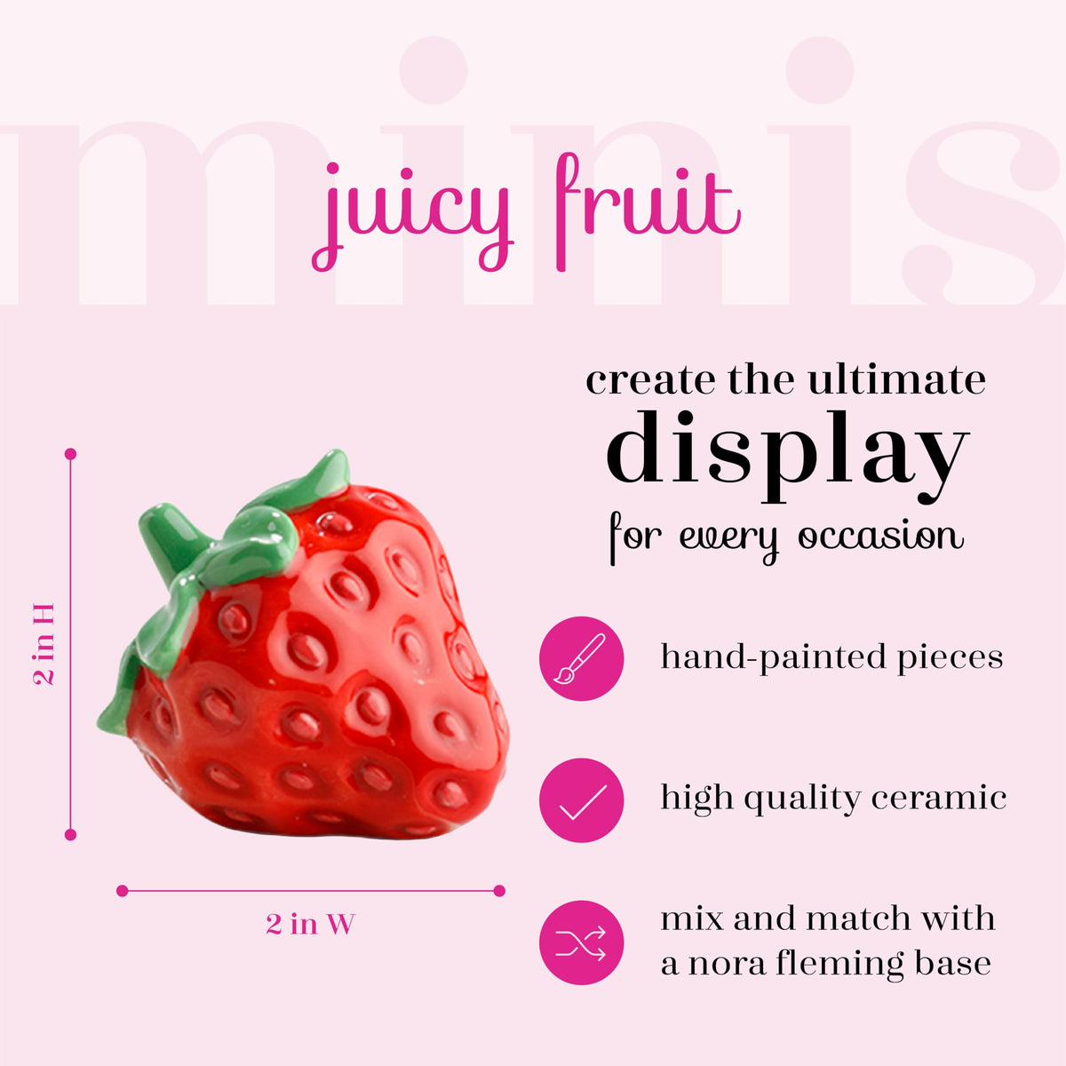 Close-up of Nora Fleming Juicy Fruit Strawberry mini showing hand-painted detail