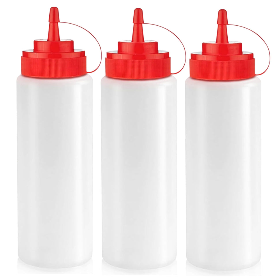 Norcalway 12oz condiment squeeze bottle with clear body for precise pouring.