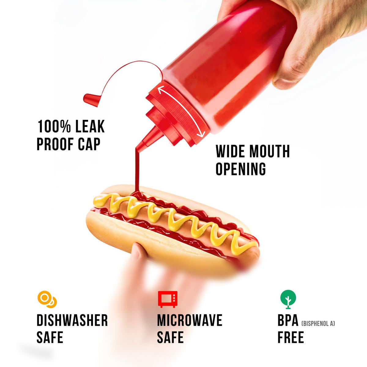 Norcalway 6-pack squeeze bottles ideal for sauces and dressings.