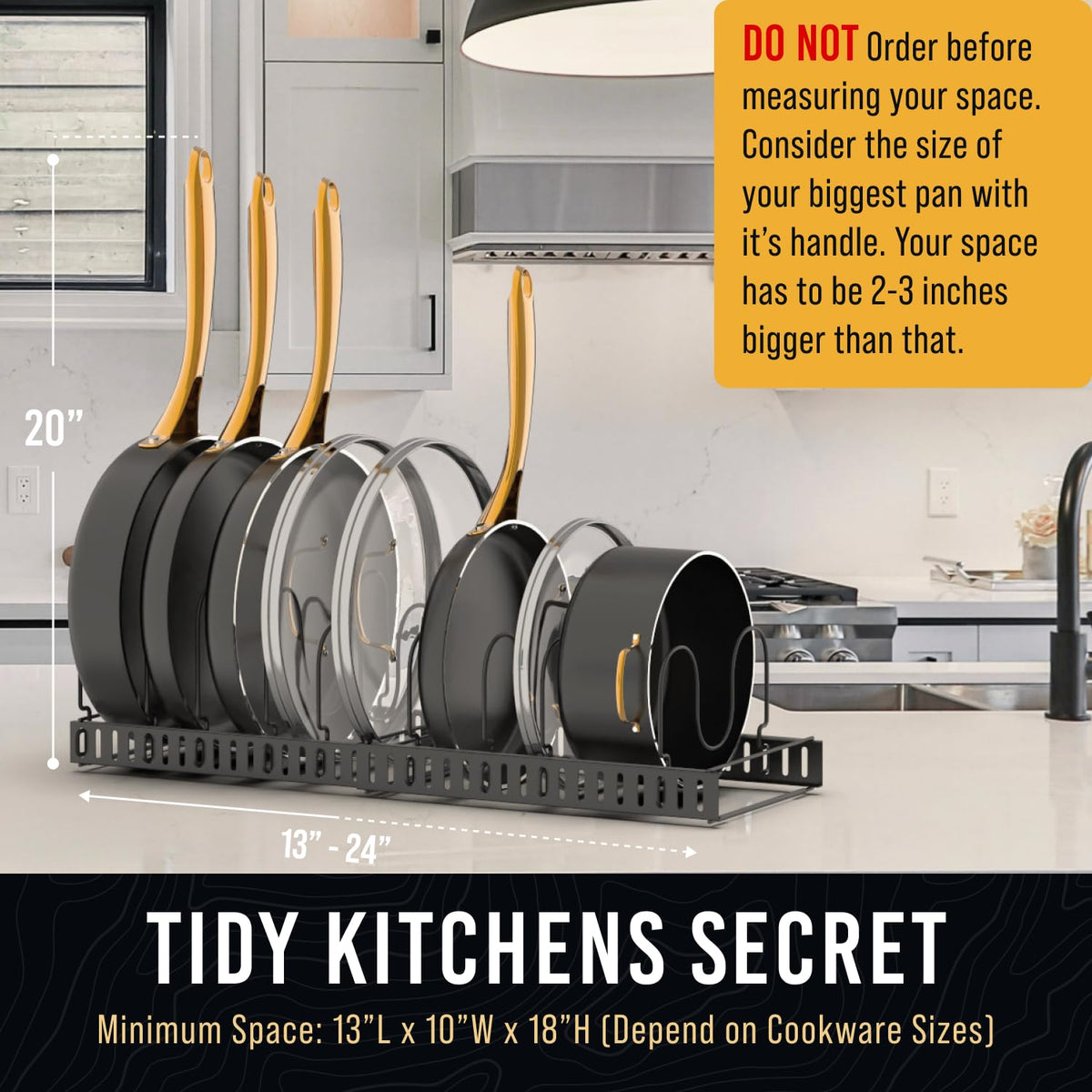 Norcalway baking sheet and cutting board storage keeps frequently used items within reach.