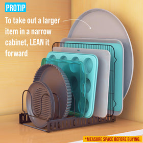 Norcalway pan, pot, lid, bakeware organization keeps kitchen essentials neatly arranged.