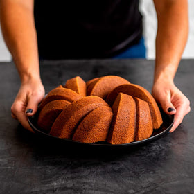 Nordic Ware Bundt pan shows 12-cup capacity label