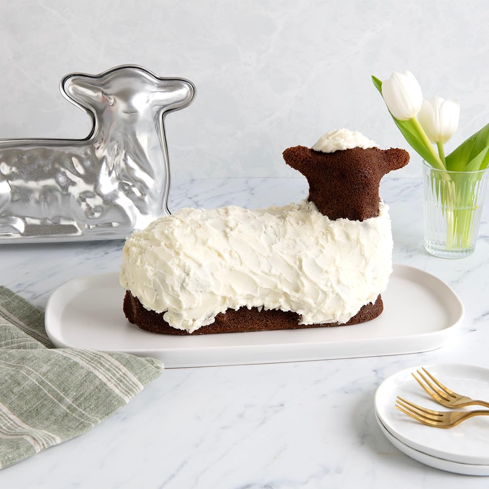 Nordic Ware 3D Lamb Cake Pan decorating ideas, coconut fleece and chocolate eyes.
