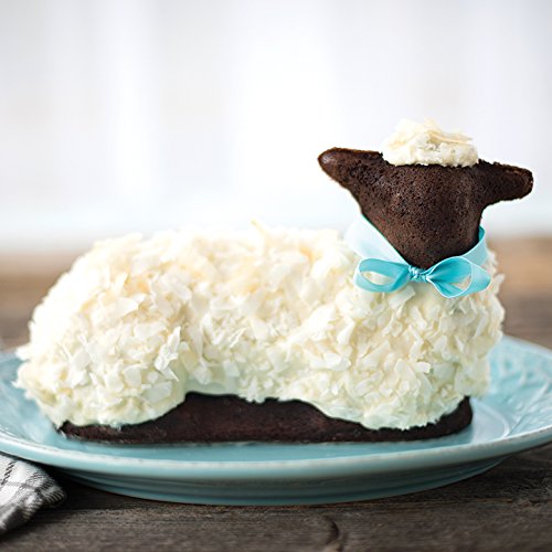Nordic Ware 3D Lamb Cake Pan side view with two halves ready to join.