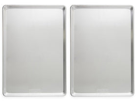 Nordic Ware aluminum full-sheet pan showing interior dimensions for commercial ovens.