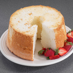 Nordic Ware Angel Food Cake Pan 16 Cups side view, highlighting sturdy aluminum construction