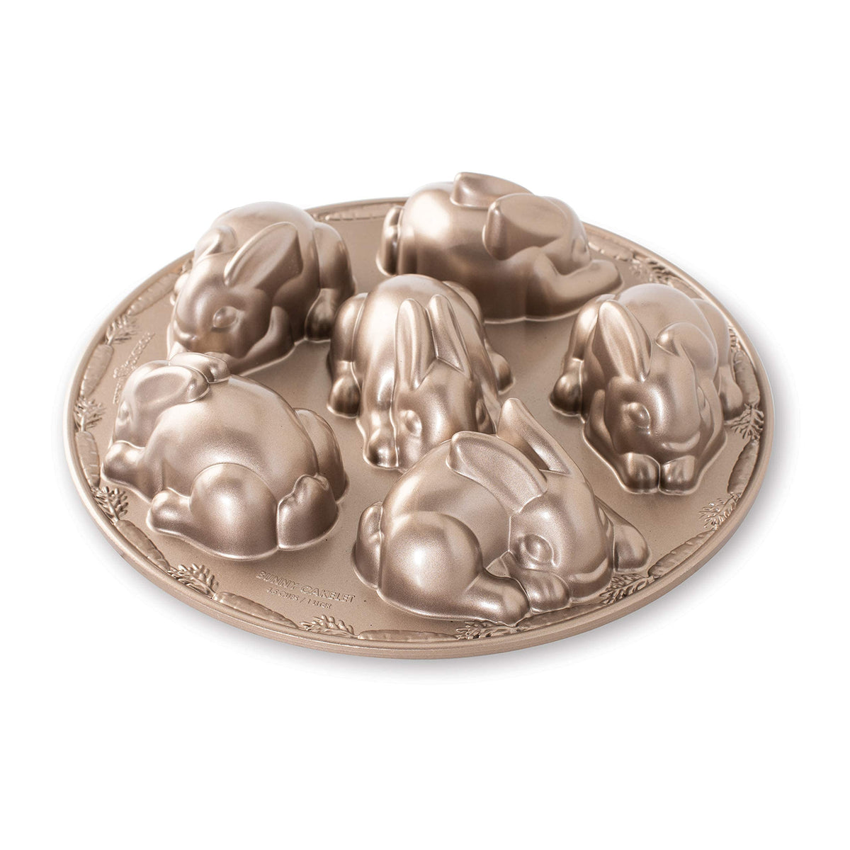 Nordic Ware Baby Bunny Cakelet cast aluminum pan for even browning and detailed shapes.