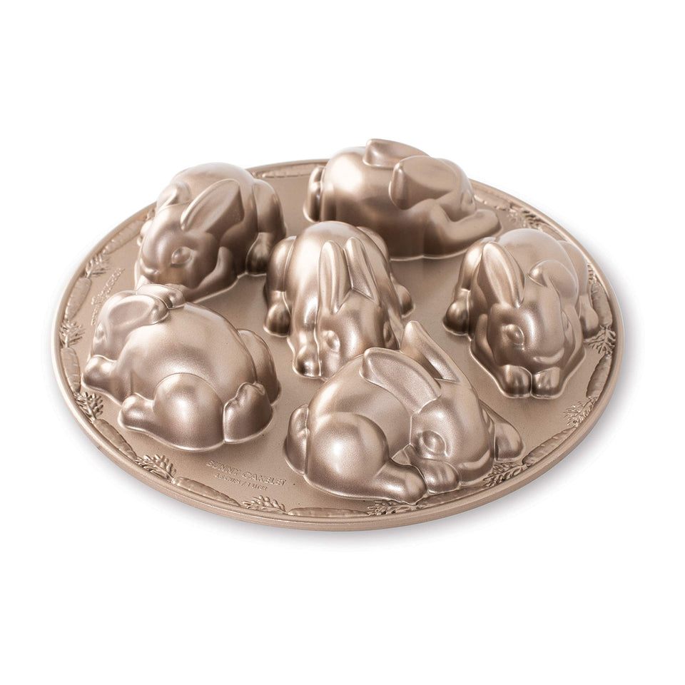Nordic Ware Baby Bunny Cakelet cast aluminum pan for even browning and detailed shapes.
