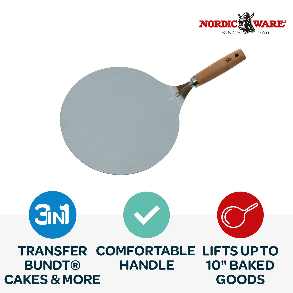 Nordic Ware Cake Lifter stainless steel body with emphasis on release when sprayed lightly