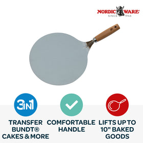 Nordic Ware Cake Lifter stainless steel body with emphasis on release when sprayed lightly