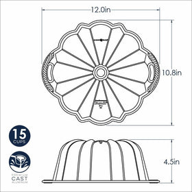 Detailed fluted pattern on Nordic Ware Bundt pan creates decorative slices.