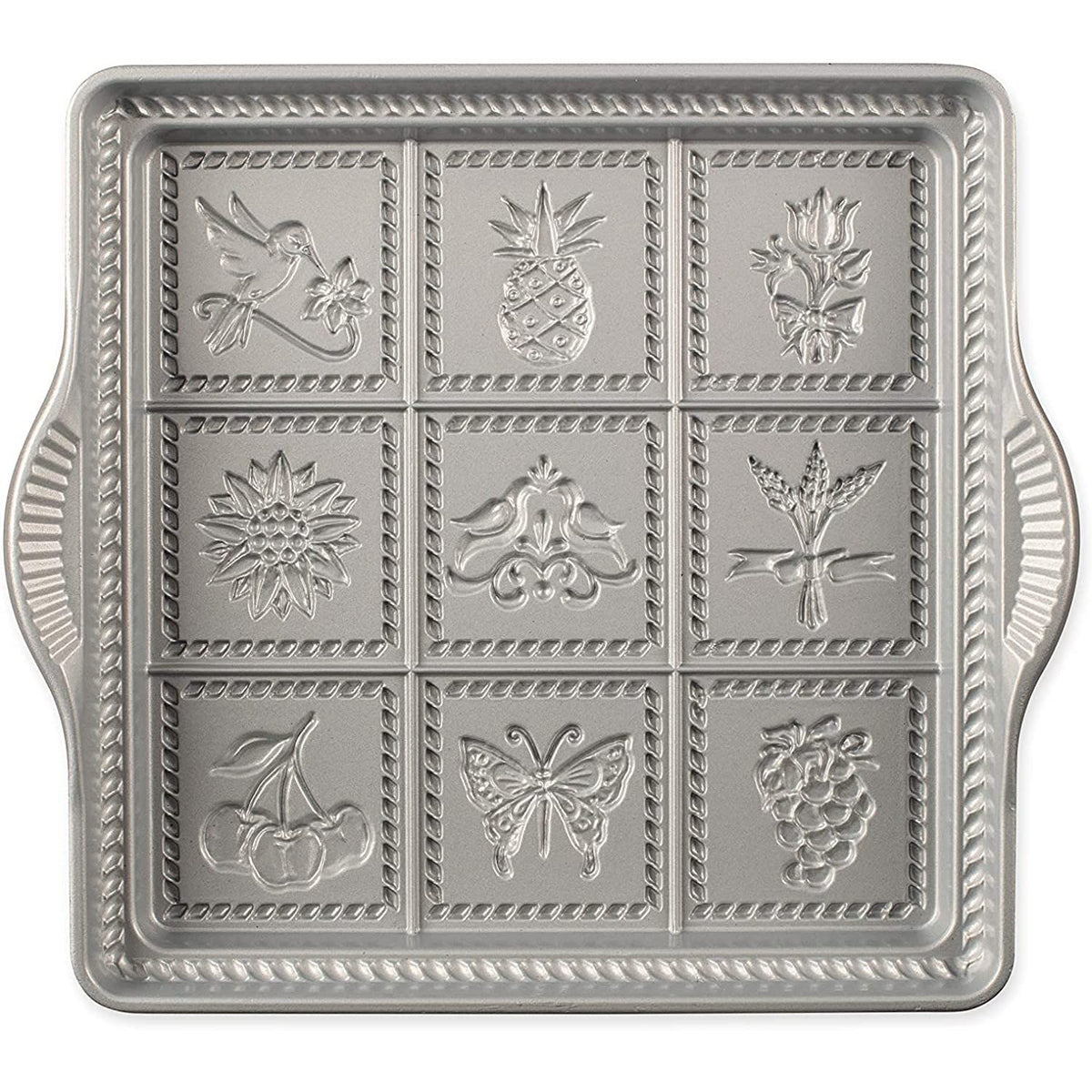 Nordic Ware English shortbread pan showcases molded shapes for detailed cookies.