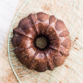 Nordic Ware Twilight Blue Bundt pan is lightweight aluminum for comfortable baking.