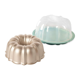 Nordic Ware Formed Original Bundt with Keeper shown ready for serving