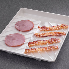Nordic Ware large capacity rectangle fits many slices of bacon.