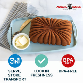 Nordic Ware blue loaf keeper, compact and stylish for countertop storage.