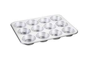 Nordic Ware natural aluminum muffin pan front view shows durable construction for even browning