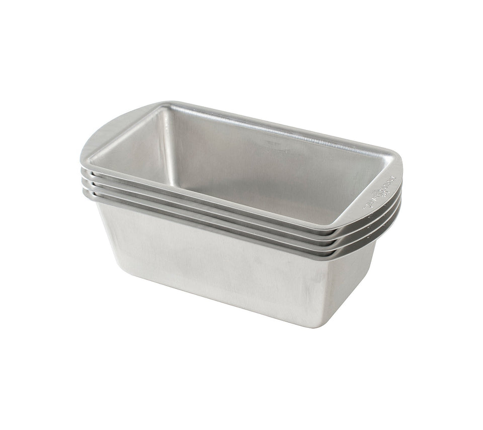 Nordic Ware Natural Aluminum mini loaf pans showing a four-pan set for even browning.