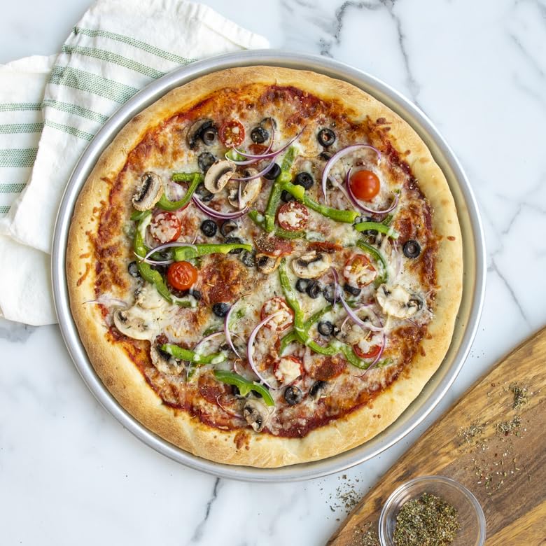 Nordic Ware Naturals 14-inch pizza pan side view shows sturdy, warp-resistant bakeware