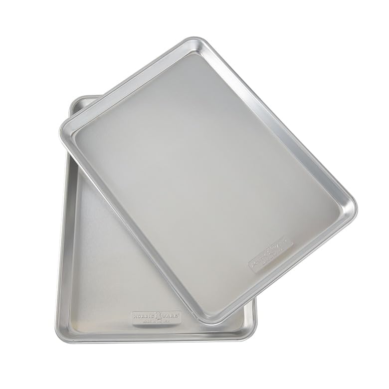 Nordic Ware Naturals aluminum bakeware on counter with ingredients suggests everyday meal prep